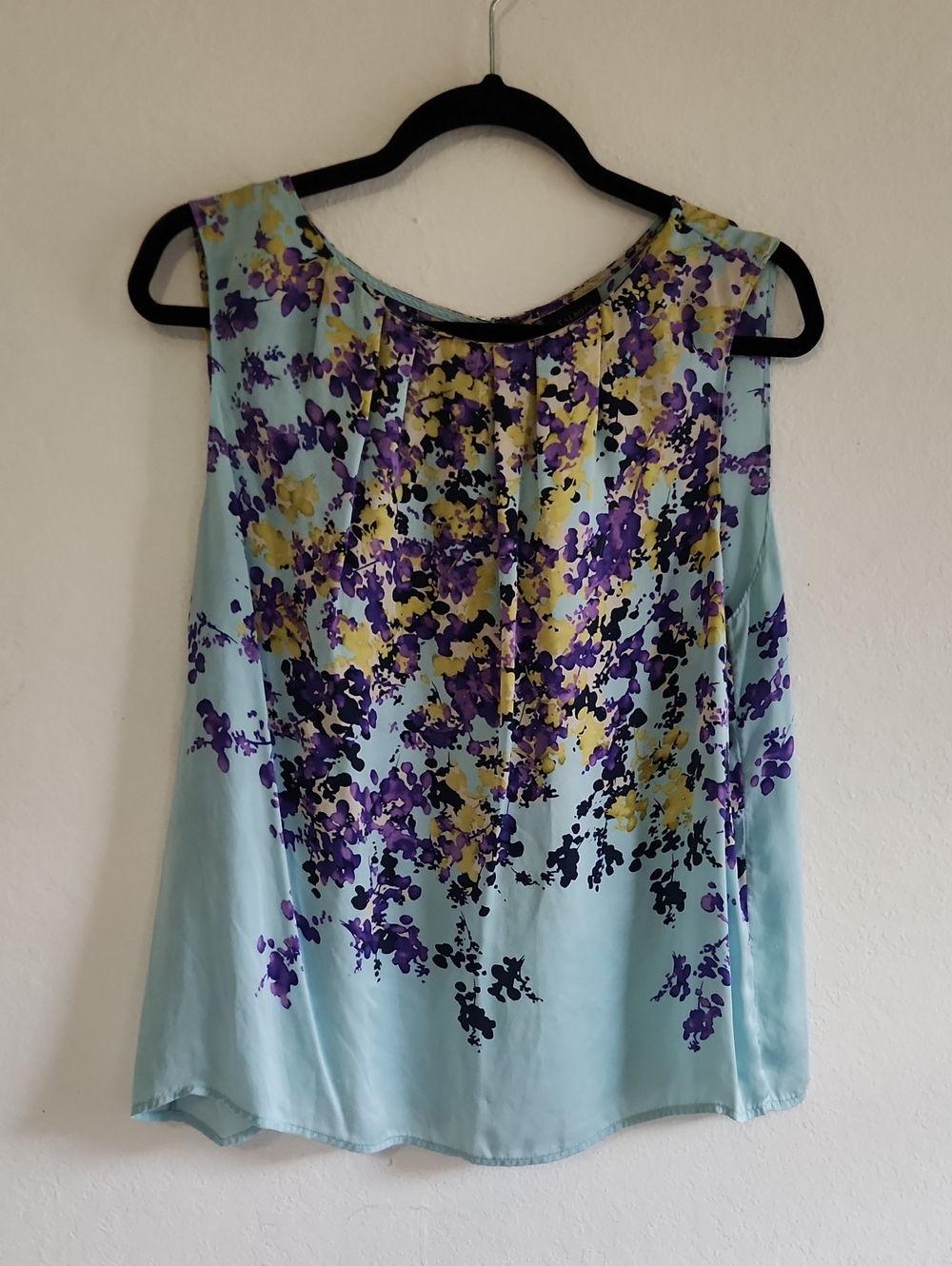 Talbots 100% Silk Floral Tank Top Size 16 Light Blue Purple Sleeveless Blouse